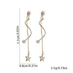 Zirconia faux pearl star tassel earrings