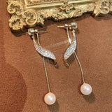 MeetFairy 925 Sterling Silver Temperament Wings Pearl Piercing Earrings Tassel Diamond Earrings - MeetFairy
