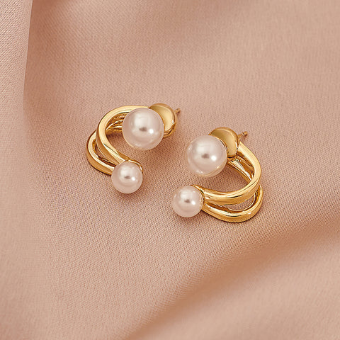White Freshwater Cultured Pearl Earrings 14K Yellow Gold AME Jewellery