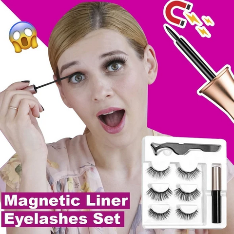 Next-Level Magnetic Eyelashes and Eyeliner Set - 3 Pairs/ Set