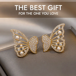 CrystalGoddess Diamond-studded Pearl Butterfly Earrings Exquisite Fashion Earrings 1 Pair