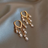 MeetFairy Diamond Tassel Pearl Drop Earrings Fashion and Elegant Jewelry Piercing Earrings - MeetFairy