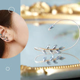 CrystalGoddess Vintage Asymmetrical Crystal Earrings Beading Ear Hook Non-piercing Leaf Earrings