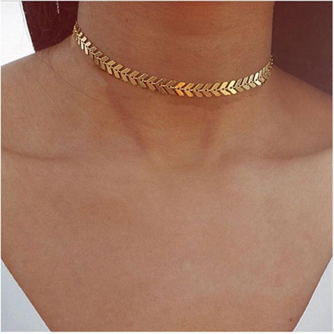 X220 Leaves Chain Sequins Choker Necklaces For Women